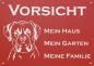 Preview: Aluminium Warnschild Boxer VORSICHT Mein Haus mein Garten meine Familie